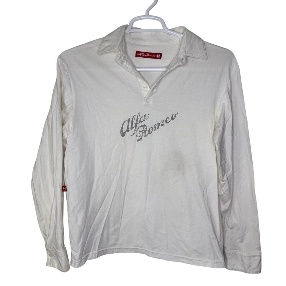 Vintage Alfa Romeo Polo Shirt Men's Medium‎ White Rugby Long Sleeve Racing Car